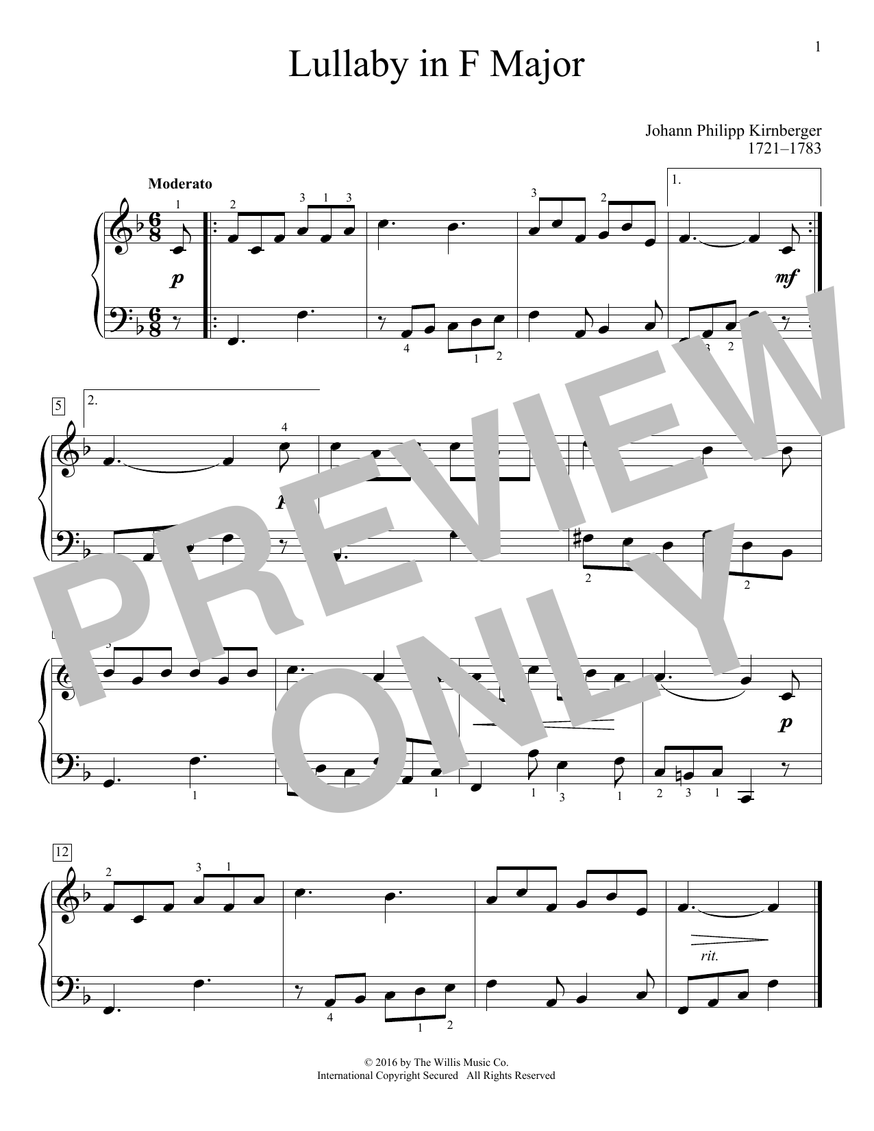 Learn to play Johann Philipp Kirnberger Lullaby In F Major sheet music for Educational Piano in minutes. Johann Philipp Kirnberger Lullaby In F Major sheet music notes and chords. Download Printable PDF.