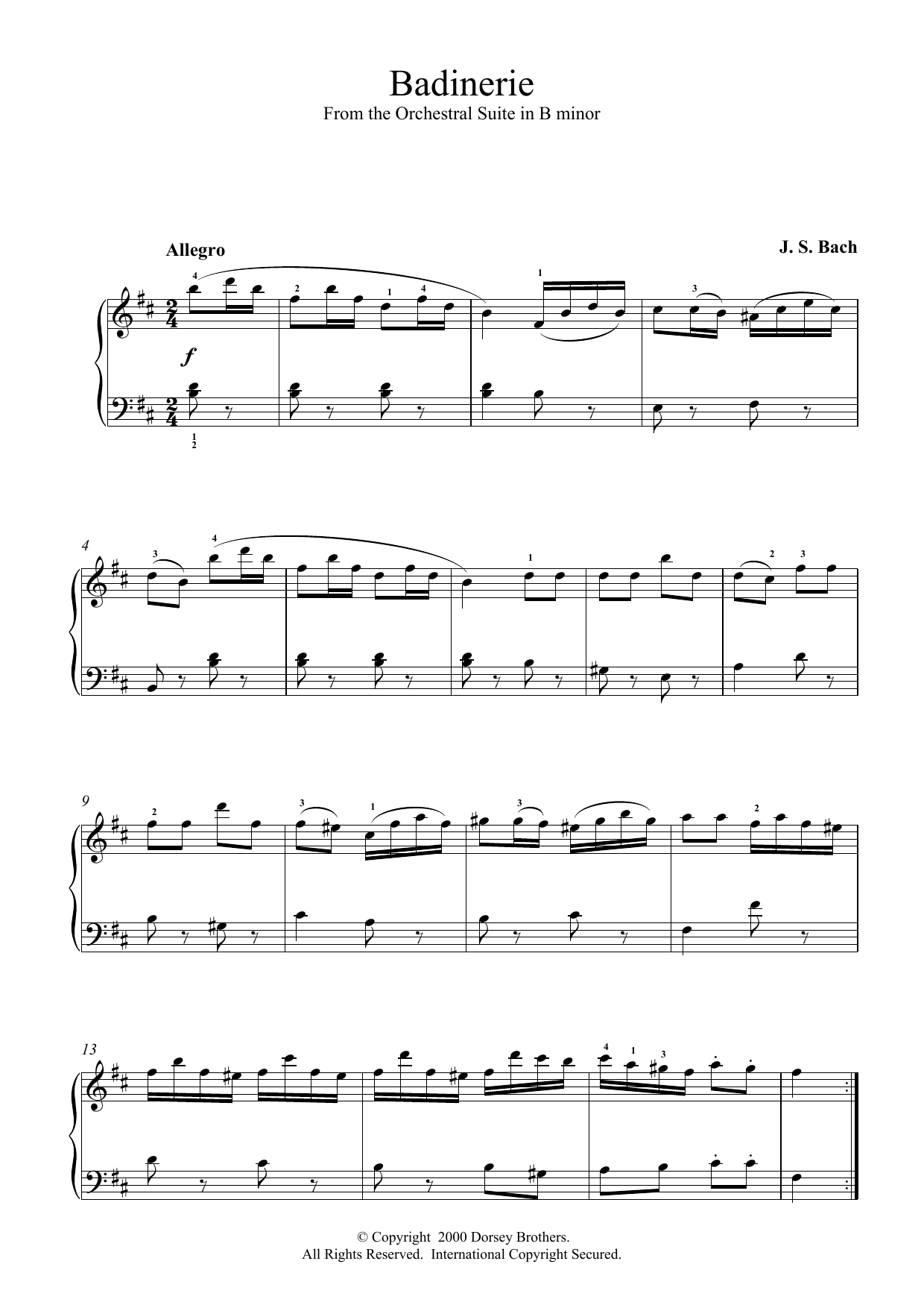 Johann Sebastian Bach Badinerie (from Orchestral Suite No. 2 in B Minor) sheet music notes and chords. Download Printable PDF.
