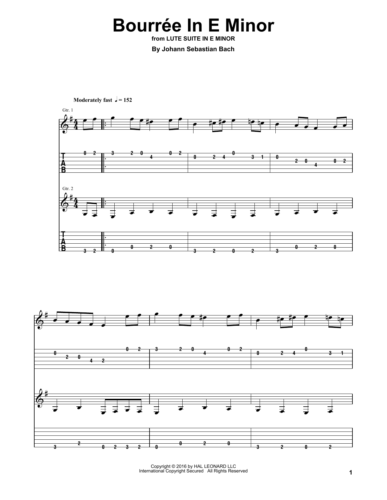 Learn to play J.S. Bach Bourrée In E Minor sheet music for Guitar Tab (Single Guitar) in minutes. J.S. Bach Bourrée In E Minor sheet music notes and chords. Download Printable PDF.
