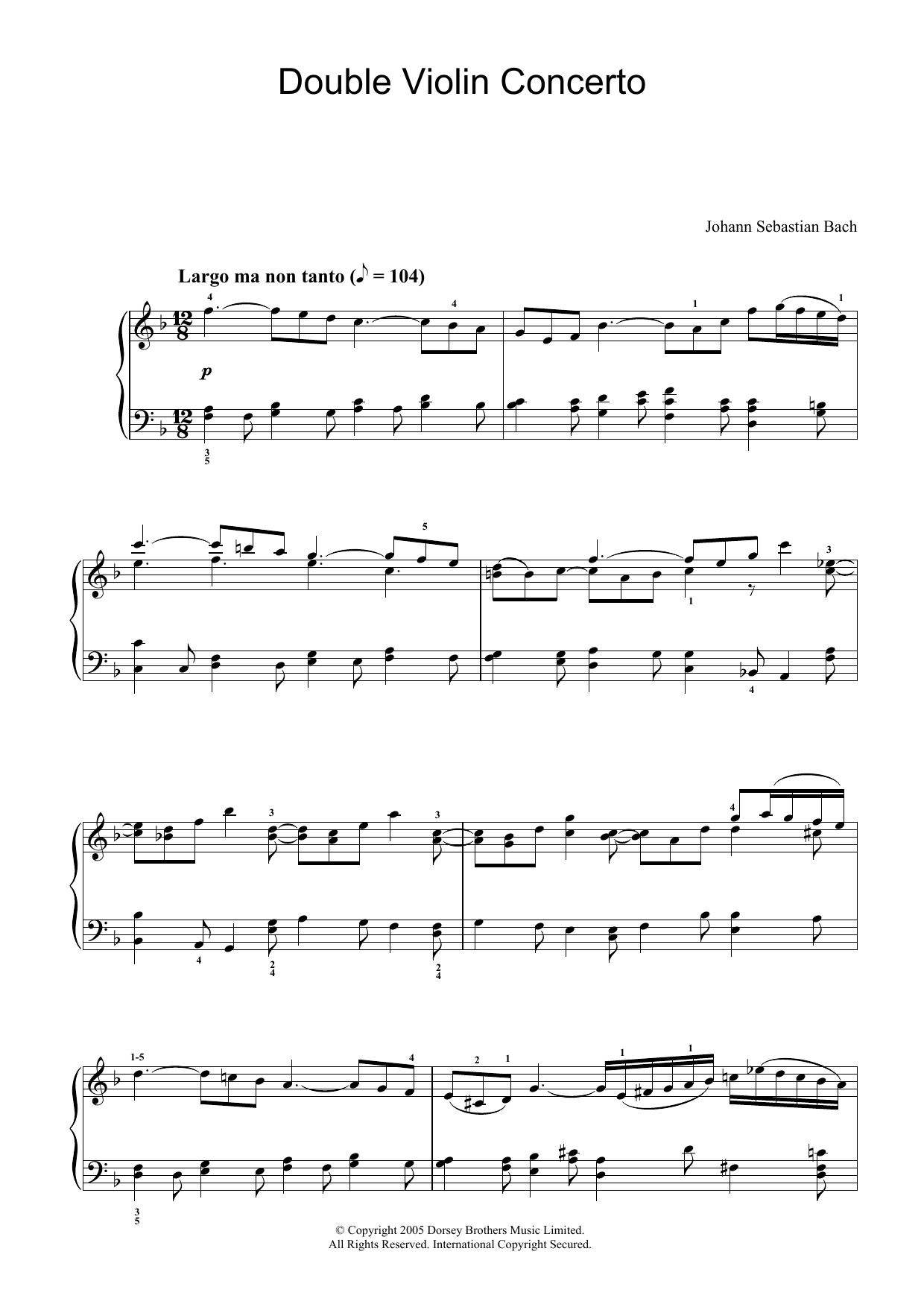 Johann Bach "Double Violin 2nd Movement" Sheet Music PDF Notes, Chords | Classical Piano Solo Download Printable. SKU: 32910