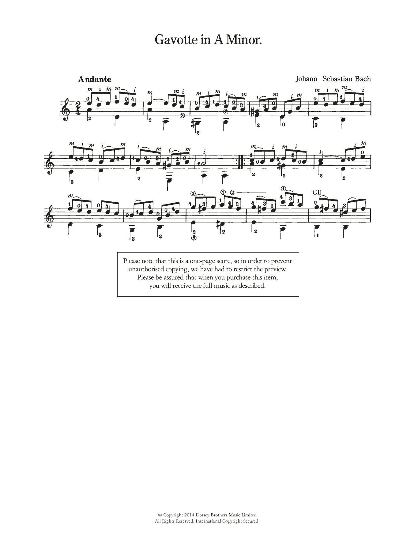 Learn to play Johann Sebastian Bach Gavotte in A Minor sheet music for Solo Guitar in minutes. Johann Sebastian Bach Gavotte in A Minor sheet music notes and chords. Download Printable PDF.