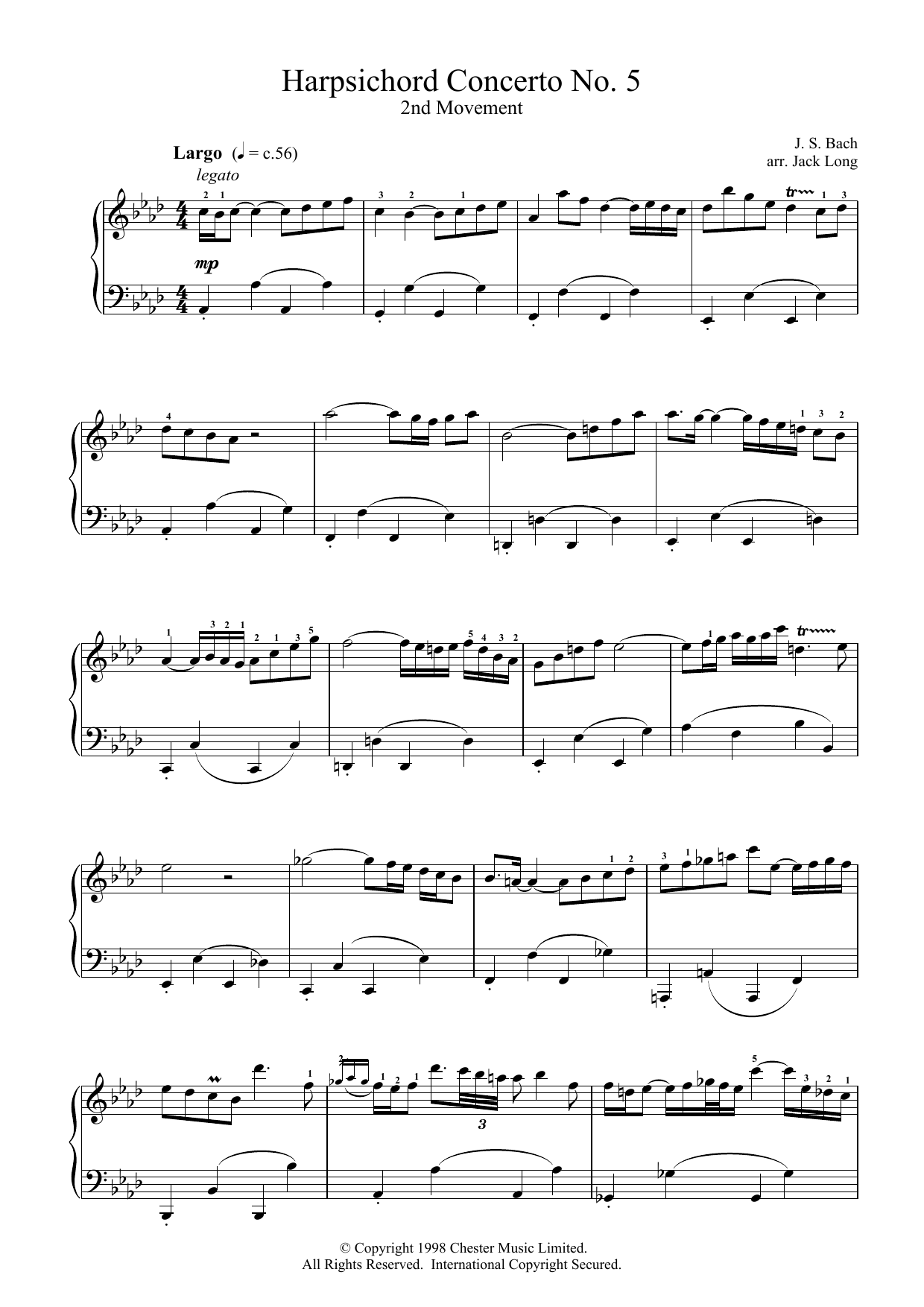 Johann Sebastian Bach Harpsichord Concerto No. 5 sheet music notes and chords. Download Printable PDF.