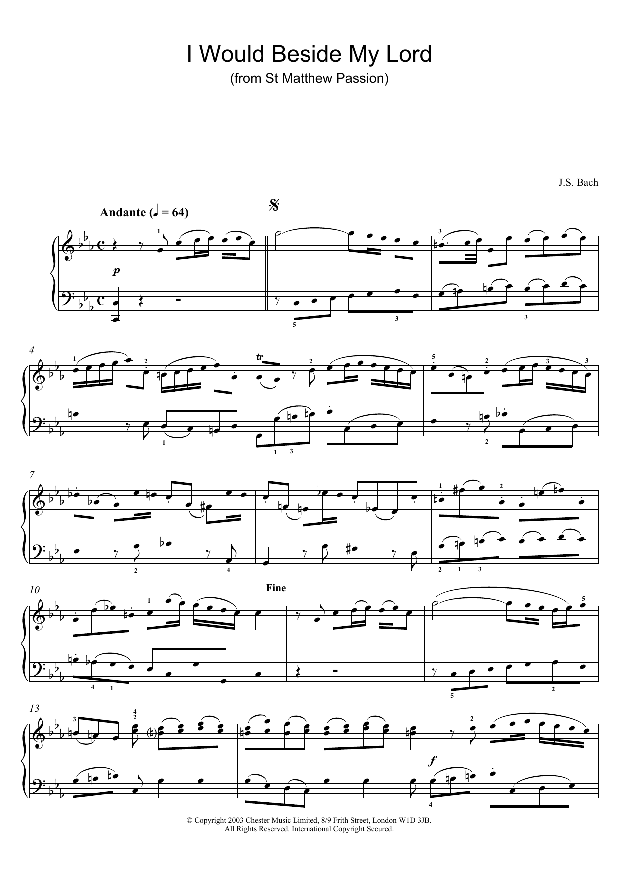 Learn to play Johann Sebastian Bach I Would Beside My Lord (from St Matthew Passion) sheet music for Piano Solo in minutes. Johann Sebastian Bach I Would Beside My Lord (from St Matthew Passion) sheet music notes and chords. Download Printable PDF.