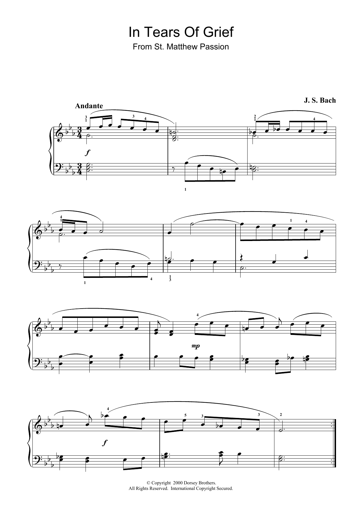 Johann Sebastian Bach In Tears Of Grief (from St Matthew Passion) sheet music notes and chords. Download Printable PDF.