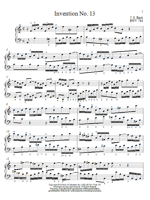 yo lavo mi ropa Notorio Violar Johann Sebastian Bach "Invention No.13" Sheet Music PDF Notes, Chords |  Classical Score Piano Solo Download Printable. SKU: 63445