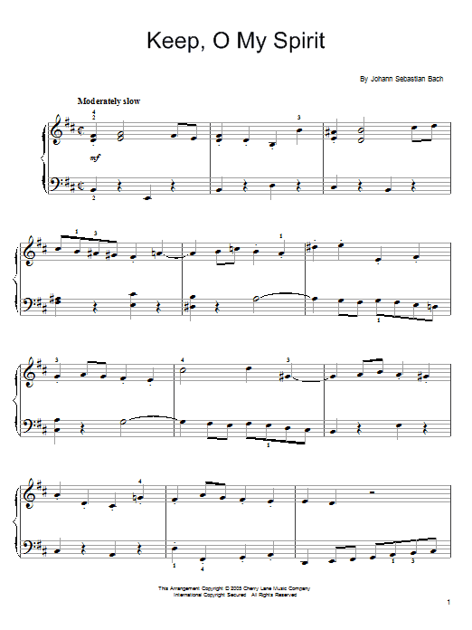 Johann Sebastian Bach Keep, O My Spirit sheet music notes and chords. Download Printable PDF.