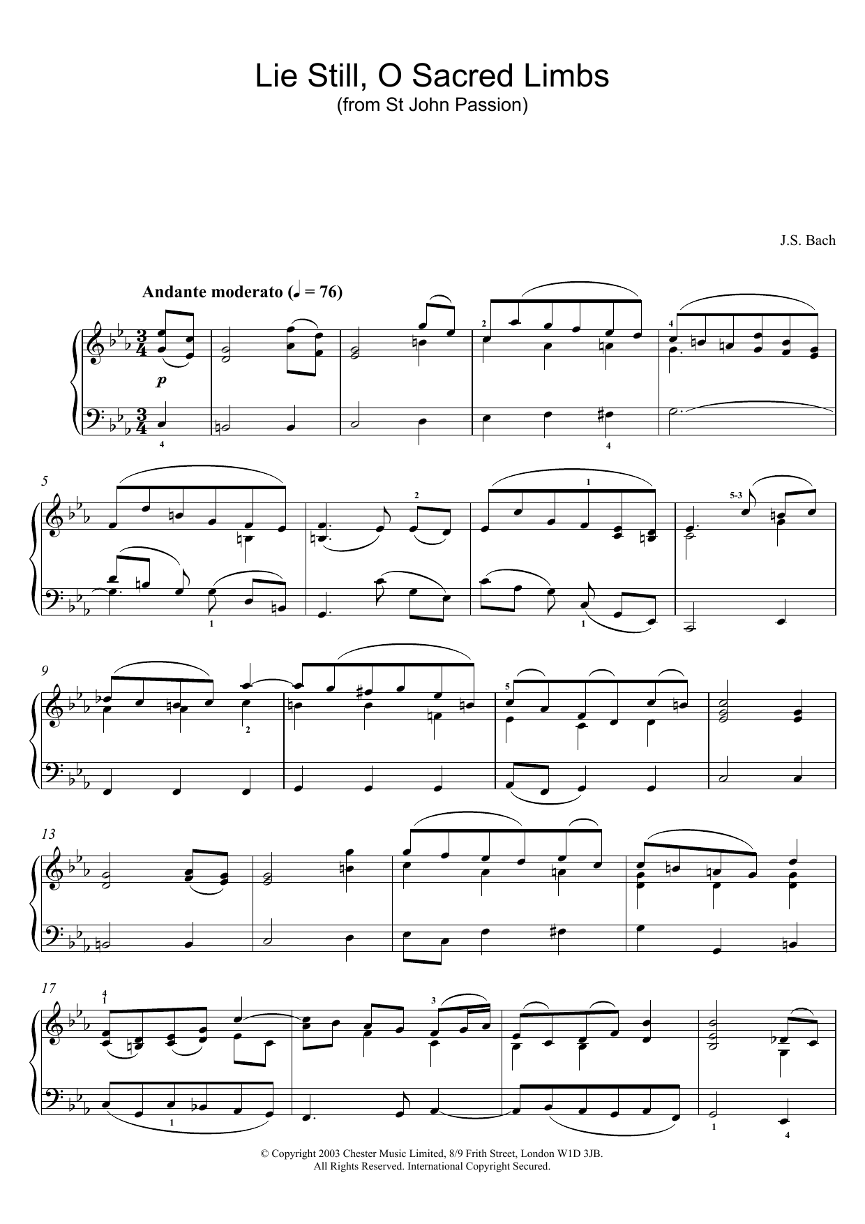 Learn to play Johann Sebastian Bach Lie Still, O Sacred Limbs (from St John Passion) sheet music for Piano Solo in minutes. Johann Sebastian Bach Lie Still, O Sacred Limbs (from St John Passion) sheet music notes and chords