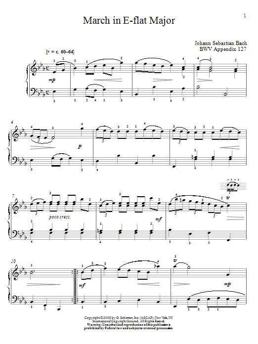 Learn to play Johann Sebastian Bach March In E Flat Major, BWV App. 124 sheet music for Piano Solo in minutes. Johann Sebastian Bach March In E Flat Major, BWV App. 124 sheet music notes and chords. Download Printable PDF.