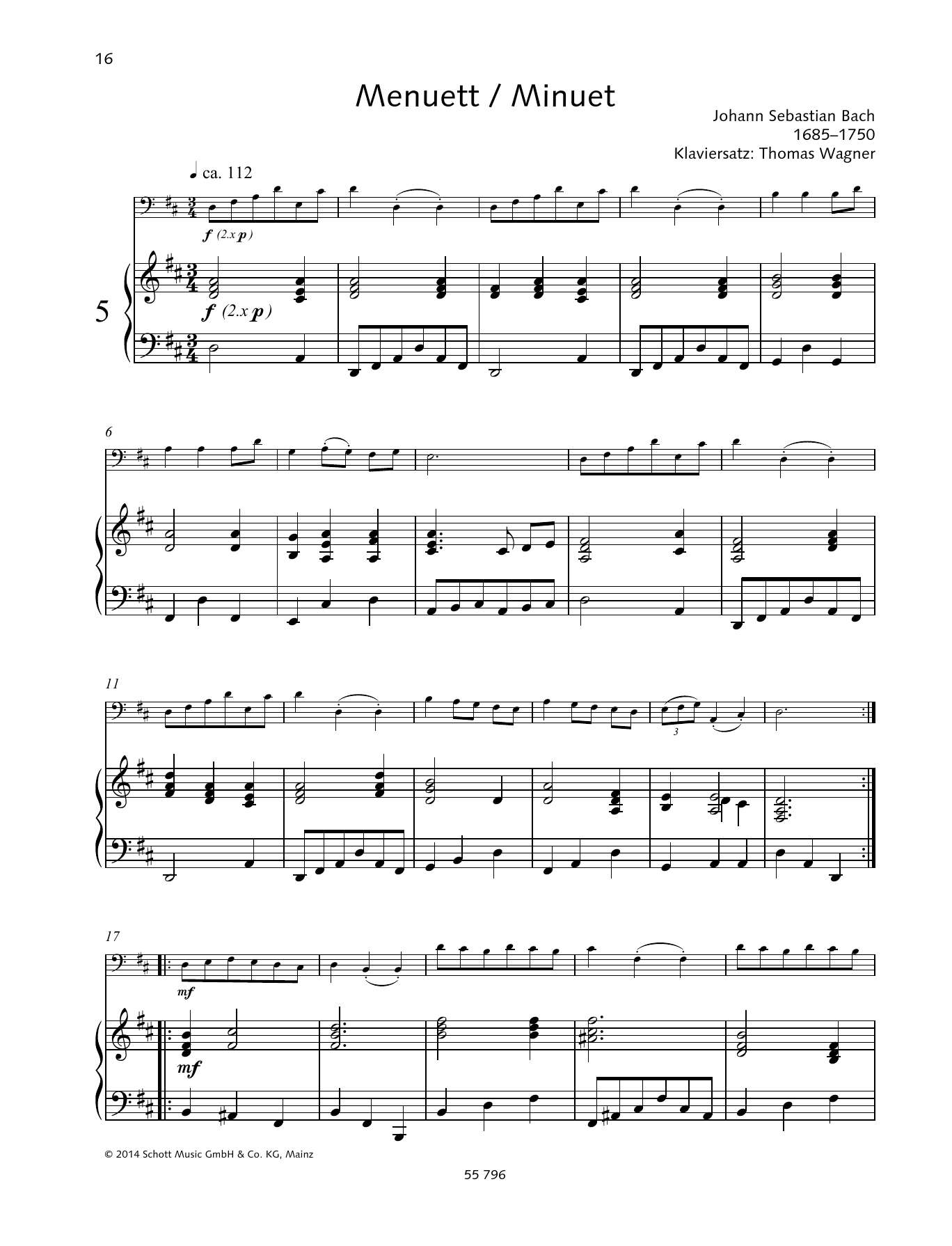 Johann Sebastian Bach Minuet sheet music notes and chords. Download Printable PDF.