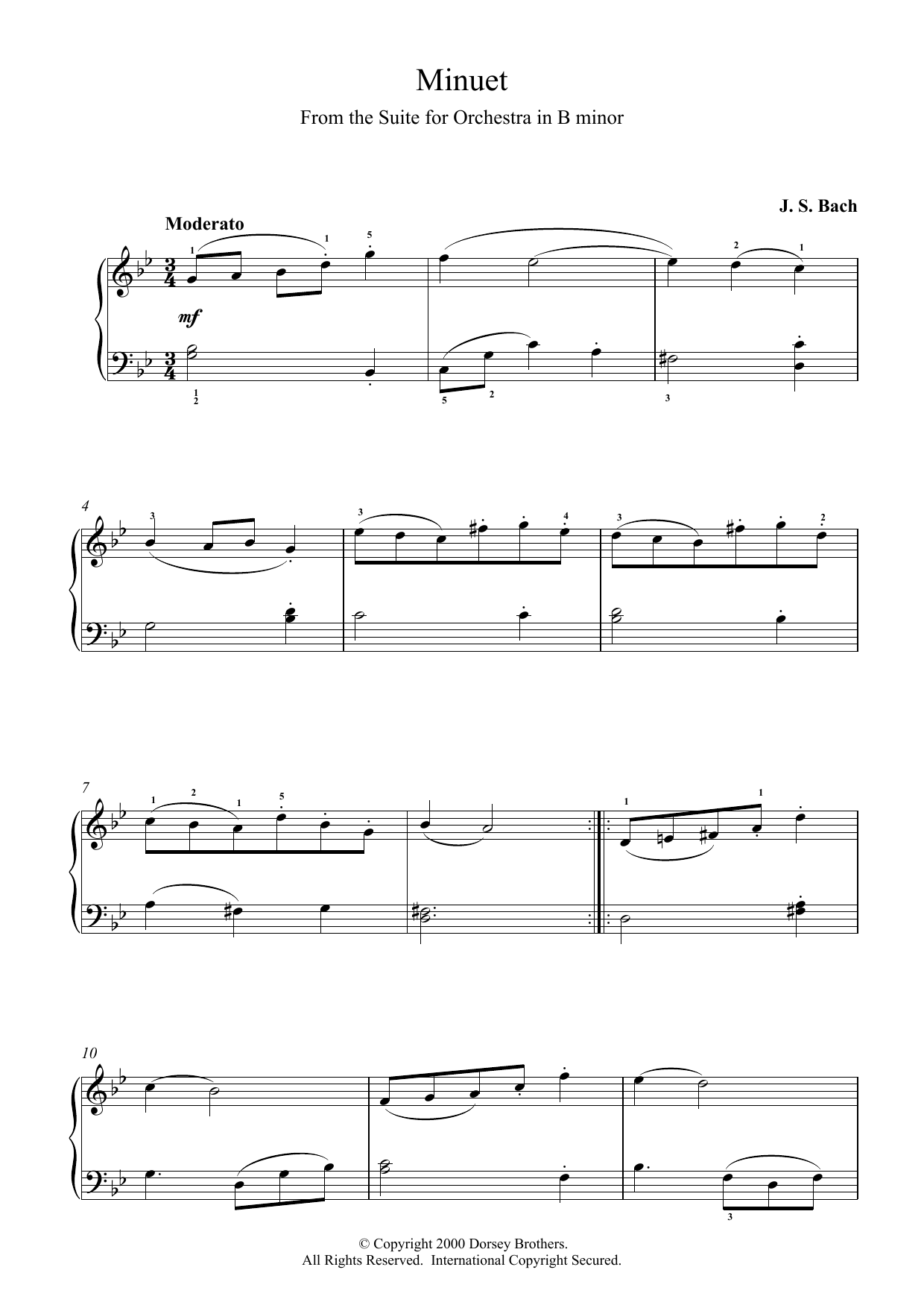 Johann Sebastian Bach Minuet (from Orchestral Suite No. 2 in B Minor) sheet music notes and chords. Download Printable PDF.