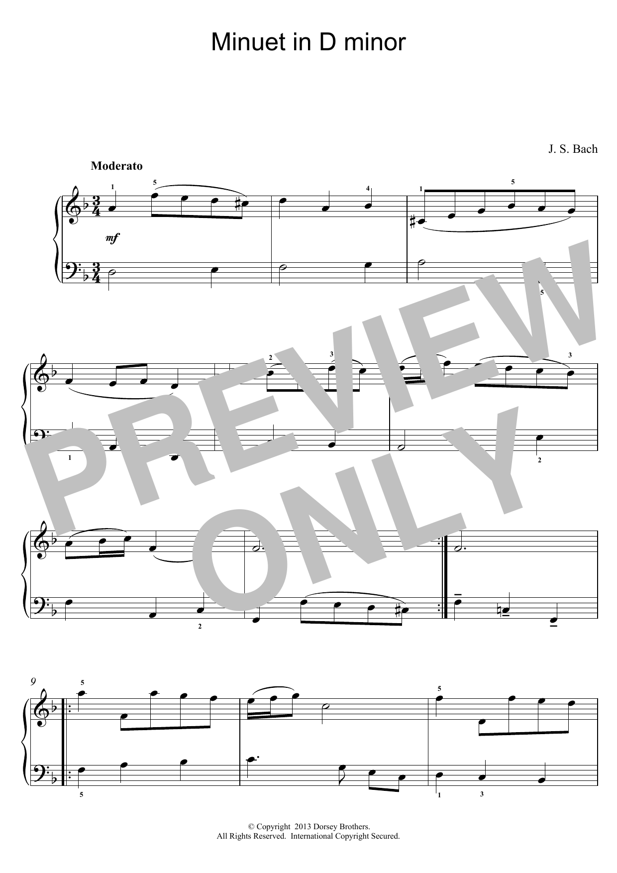Johann Sebastian Bach Minuet In D Minor sheet music notes and chords. Download Printable PDF.