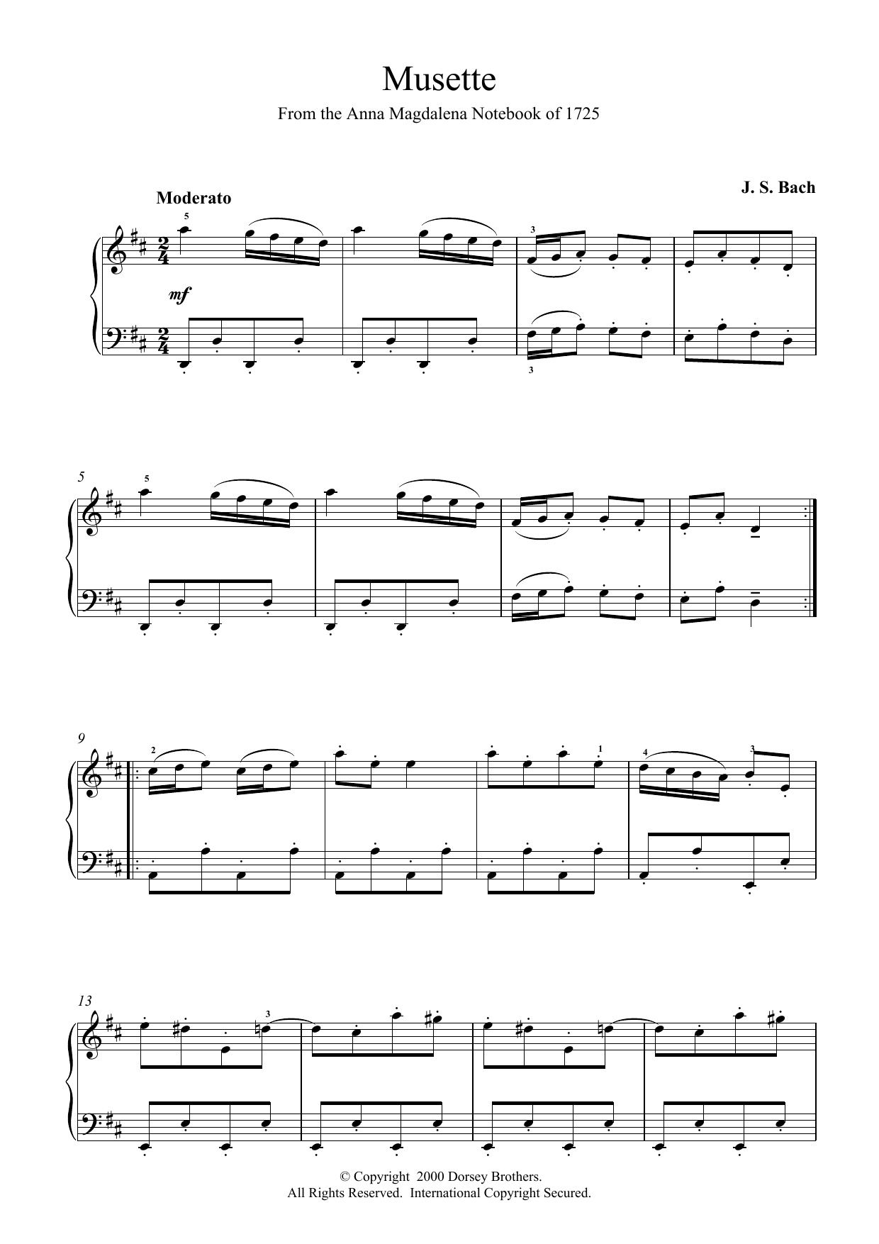 Johann Sebastian Bach Musette In D Major, BWV App. 126 sheet music notes and chords. Download Printable PDF.