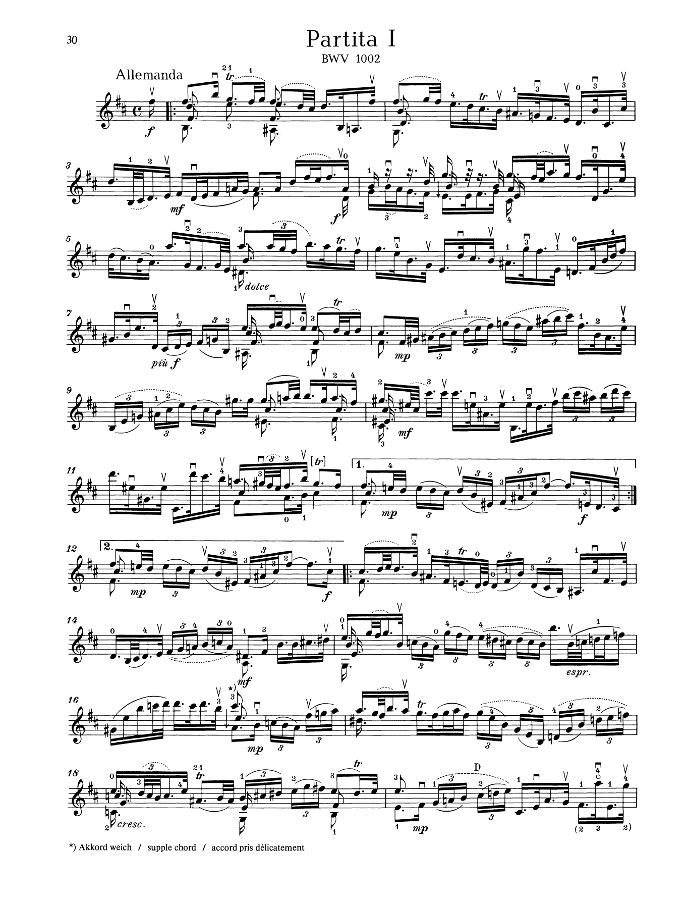 Johann Sebastian Bach Partita I sheet music notes and chords. Download Printable PDF.