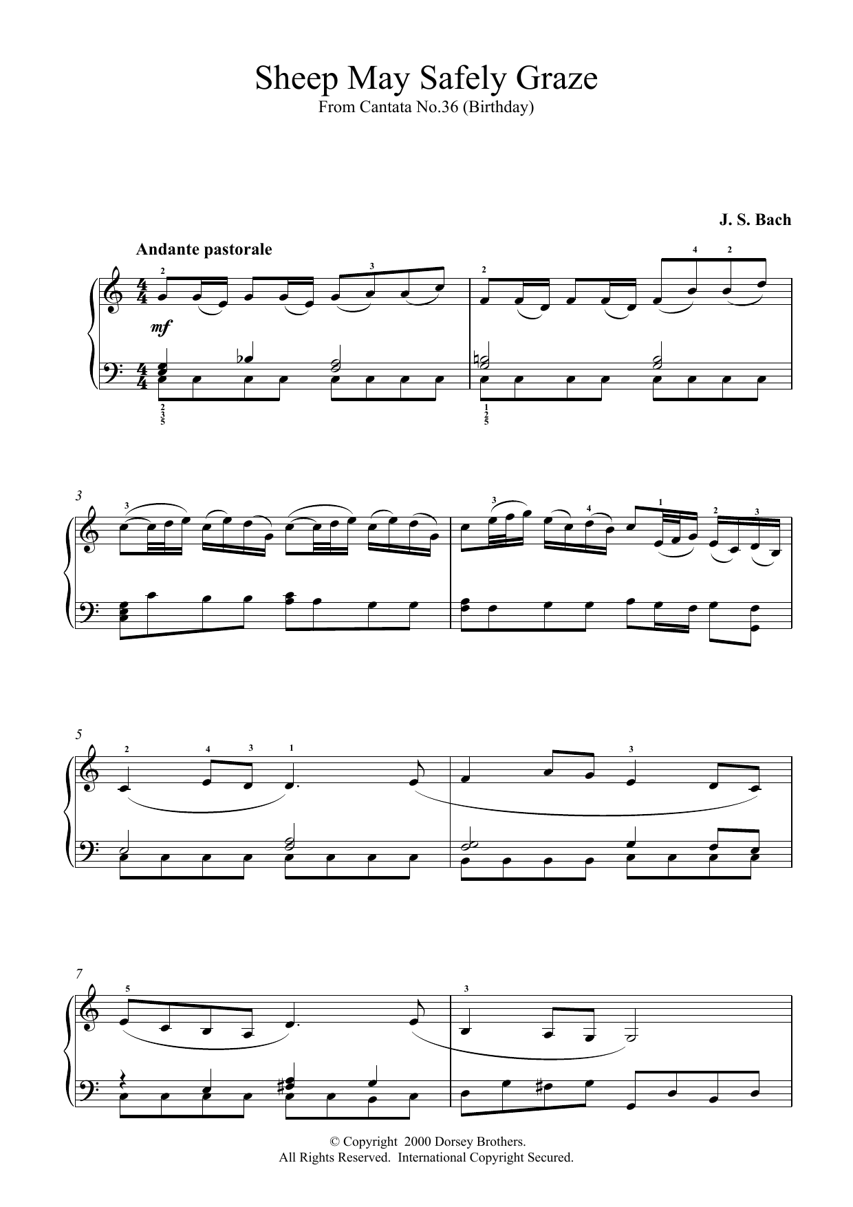 Johann Sebastian Bach Sheep May Safely Graze sheet music notes and chords. Download Printable PDF.