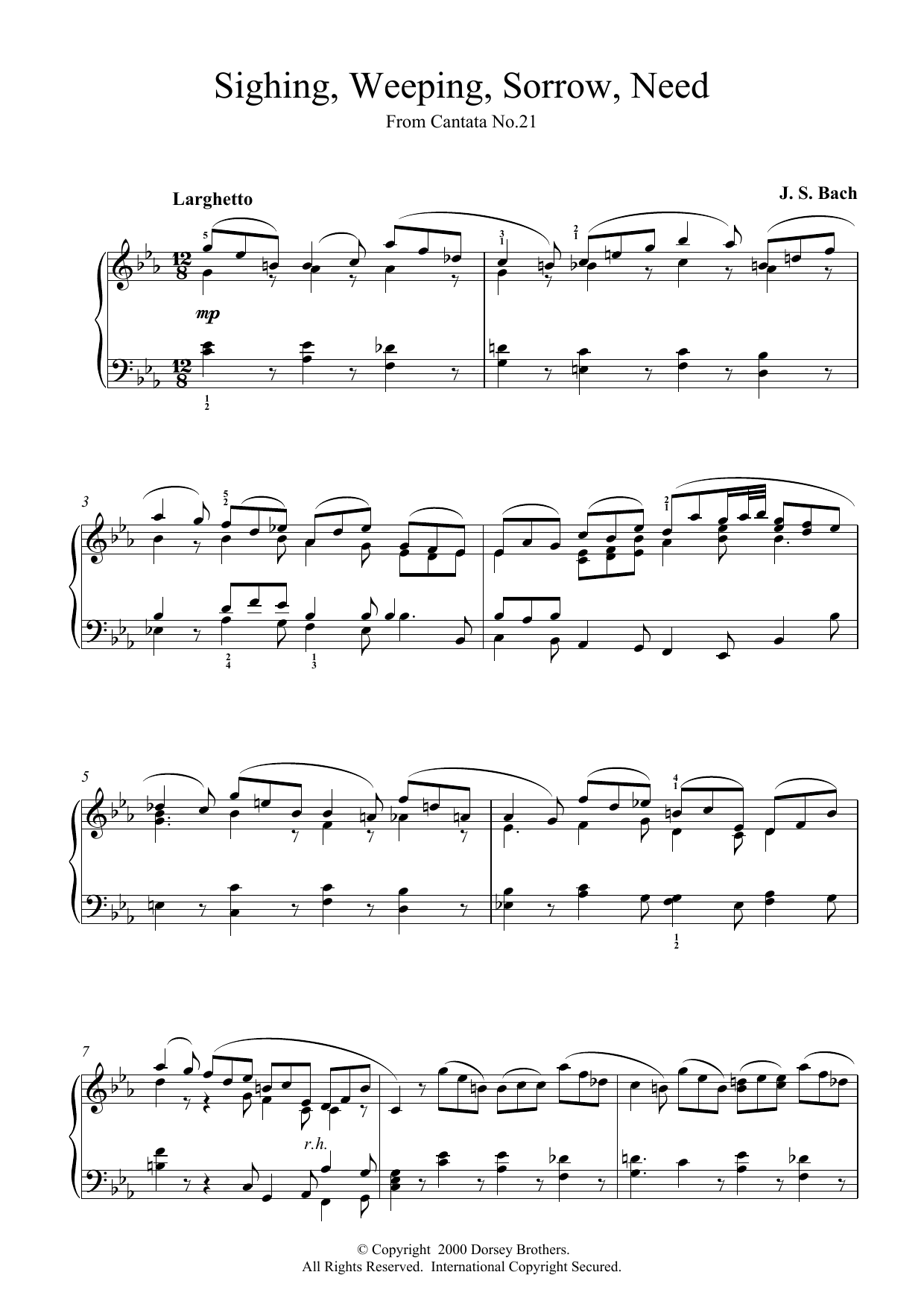 Johann Sebastian Bach Sighing, Weeping, Sorrow, Need sheet music notes and chords. Download Printable PDF.