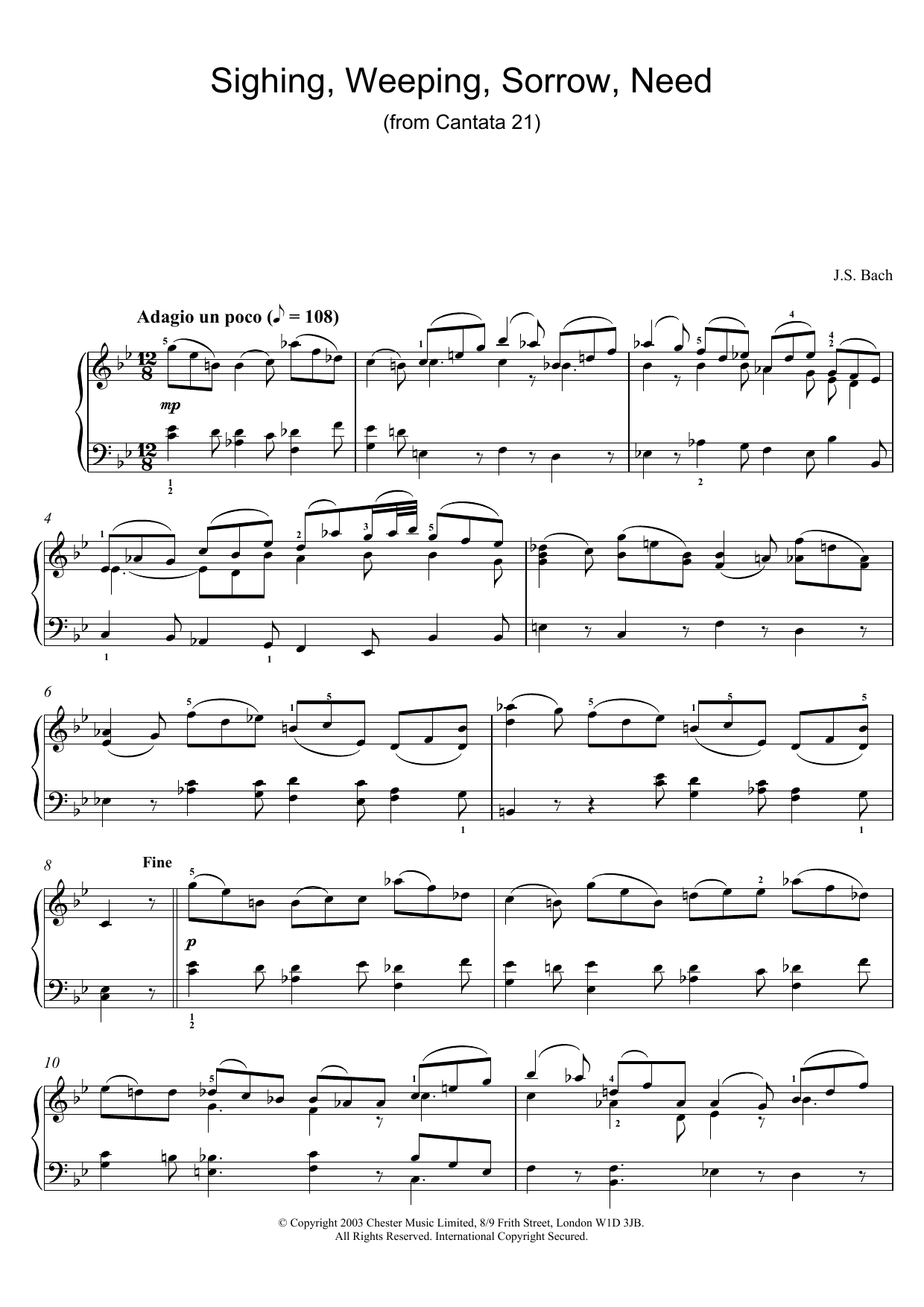 Learn to play Johann Sebastian Bach Sighing, Weeping, Sorrow, Need (from Cantata 21) sheet music for Piano Solo in minutes. Johann Sebastian Bach Sighing, Weeping, Sorrow, Need (from Cantata 21) sheet music notes and chords. Download Printable PDF.