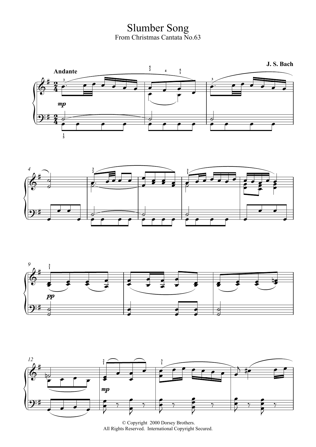 Johann Sebastian Bach Slumber Song sheet music notes and chords. Download Printable PDF.