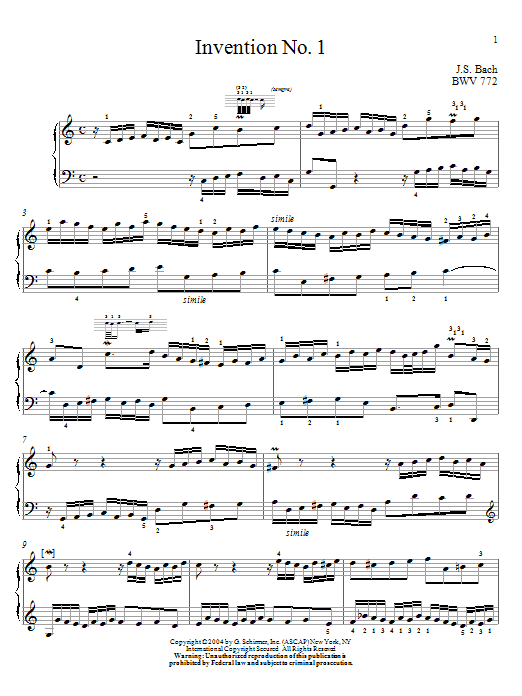 Tarjeta postal Estructuralmente Enojado Johann Sebastian Bach "Two-Part Invention In C Major" Sheet Music PDF  Notes, Chords | Classical Score Piano Solo Download Printable. SKU: 52818