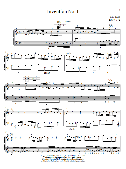 Learn to play Johann Sebastian Bach Two-Part Invention in C Major sheet music for Piano Solo in minutes. Johann Sebastian Bach Two-Part Invention in C Major sheet music notes and chords