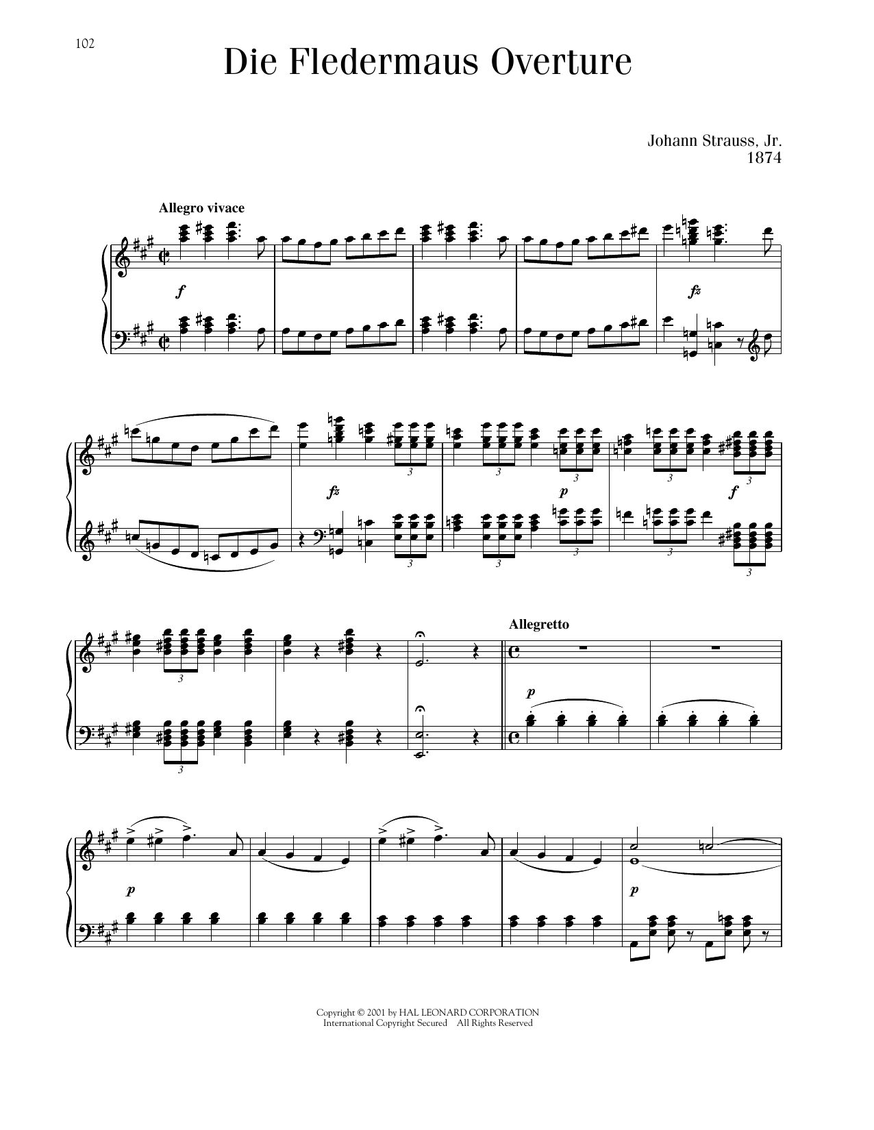 Johann Strauss Die Fledermaus Overture sheet music notes and chords. Download Printable PDF.