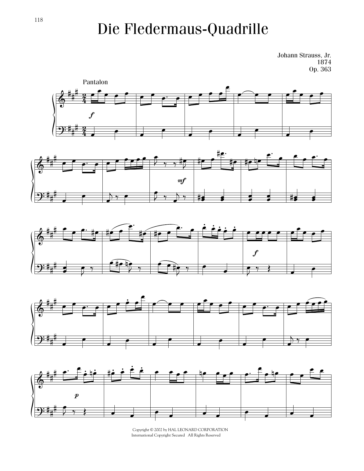 Johann Strauss Fledermaus-Quadrille, Op. 363 sheet music notes and chords. Download Printable PDF.