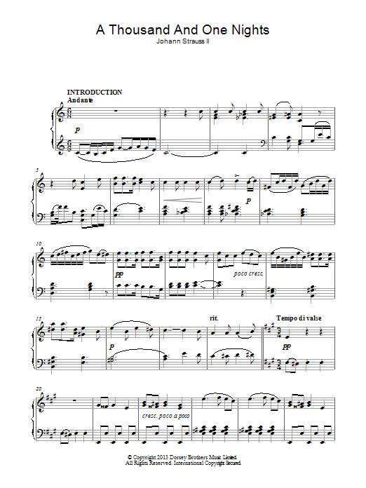 Learn to play Johann Strauss II A Thousand And One Nights sheet music for Piano Solo in minutes. Johann Strauss II A Thousand And One Nights sheet music notes and chords. Download Printable PDF.