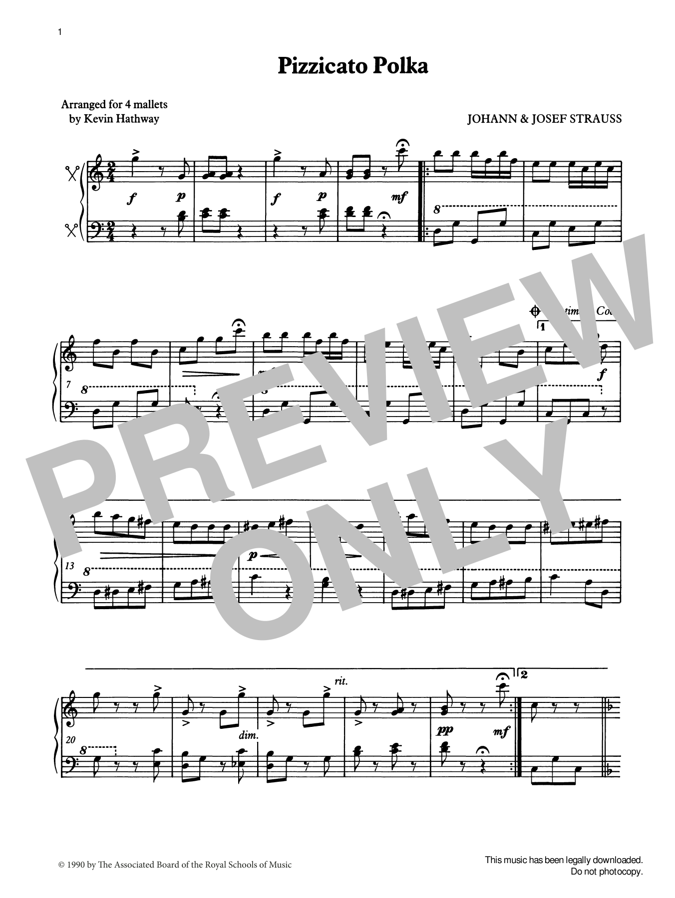 Learn to play Johann Strauss II Pizzicato Polka from Graded Music for Tuned Percussion, Book IV sheet music for Percussion Solo in minutes. Price: 4.4900$ Johann Strauss II Pizzicato Polka from Graded Music for Tuned Percussion, Book IV sheet music notes and chords arranged for Percussion Solo
