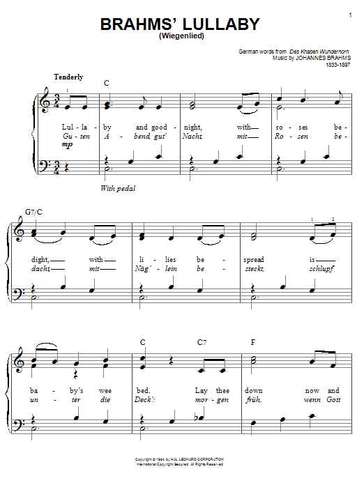 svinge sæt Abnorm Johannes Brahms "Lullaby (Cradle Song)" Sheet Music PDF Notes, Chords |  Classical Score Easy Guitar Tab Download Printable. SKU: 167479