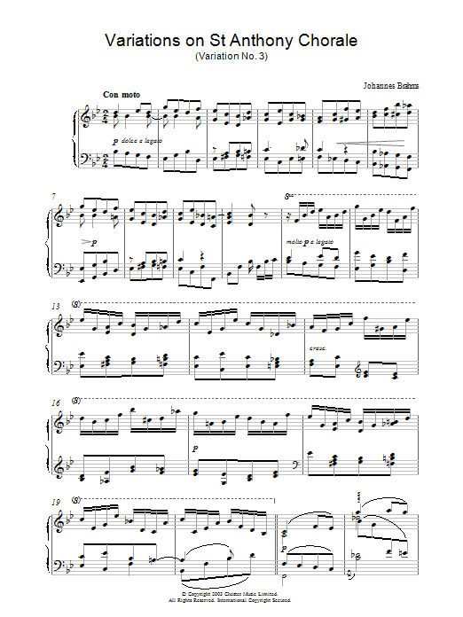 Learn to play Johannes Brahms Variations on St Anthony Chorale (Variation No. 3) sheet music for Piano Solo in minutes. Johannes Brahms Variations on St Anthony Chorale (Variation No. 3) sheet music notes and chords. Download Printable PDF.