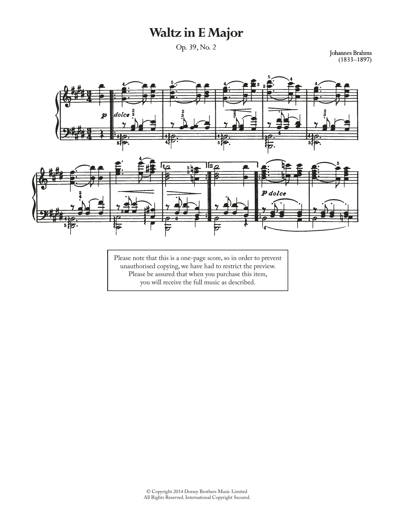 Learn to play Johannes Brahms Waltz In E Major, Op.39 No.2 sheet music for Piano Solo in minutes. Johannes Brahms Waltz In E Major, Op.39 No.2 sheet music notes and chords. Download Printable PDF.