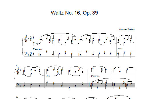 Learn to play Johannes Brahms Waltz No. 16, Op. 39 sheet music for Piano Solo in minutes. Johannes Brahms Waltz No. 16, Op. 39 sheet music notes and chords. Download Printable PDF.
