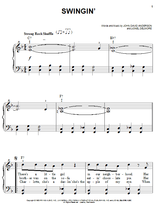 John Anderson Swingin' sheet music notes and chords arranged for Easy Piano