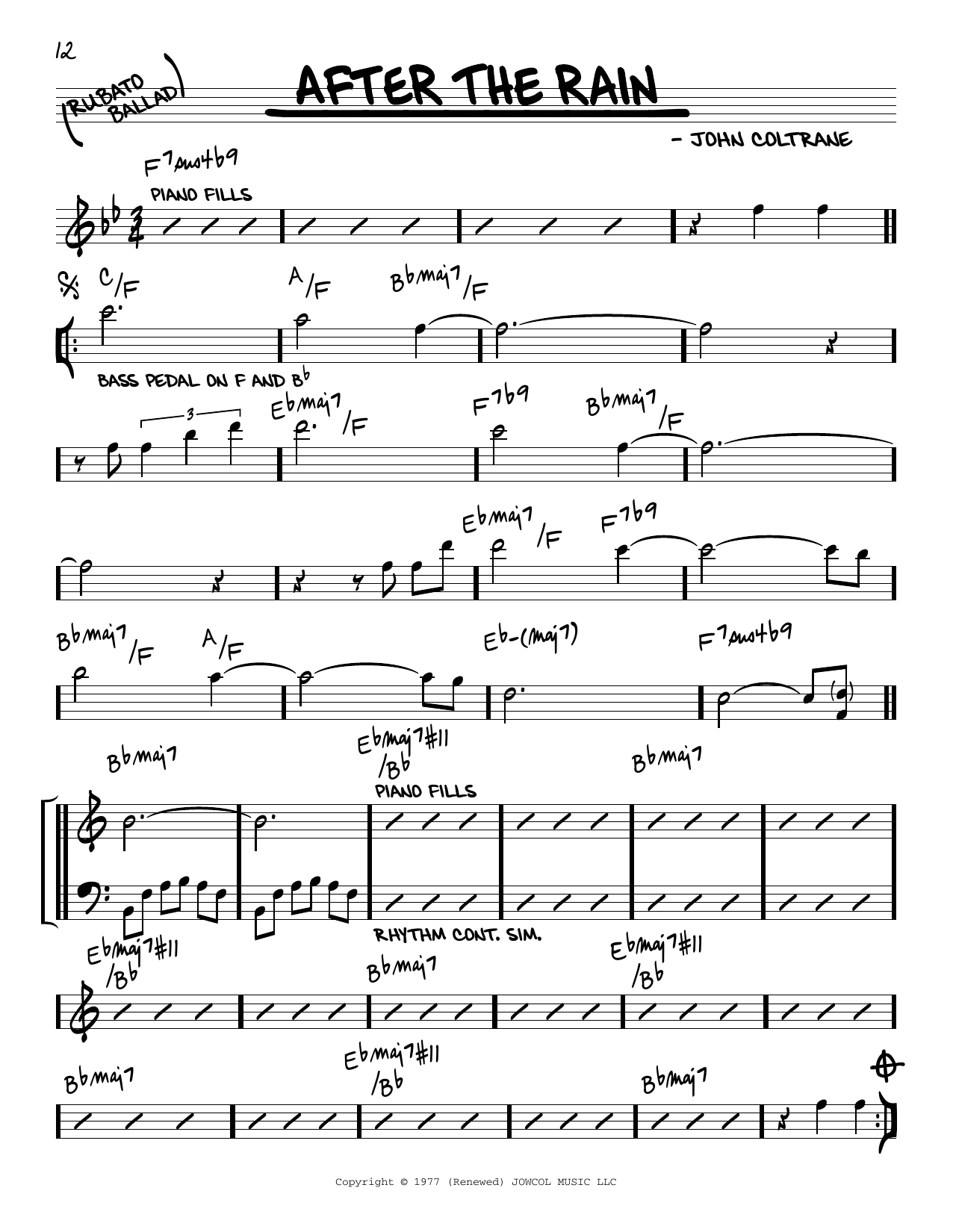 John Coltrane After The Rain sheet music notes and chords. Download Printable PDF.