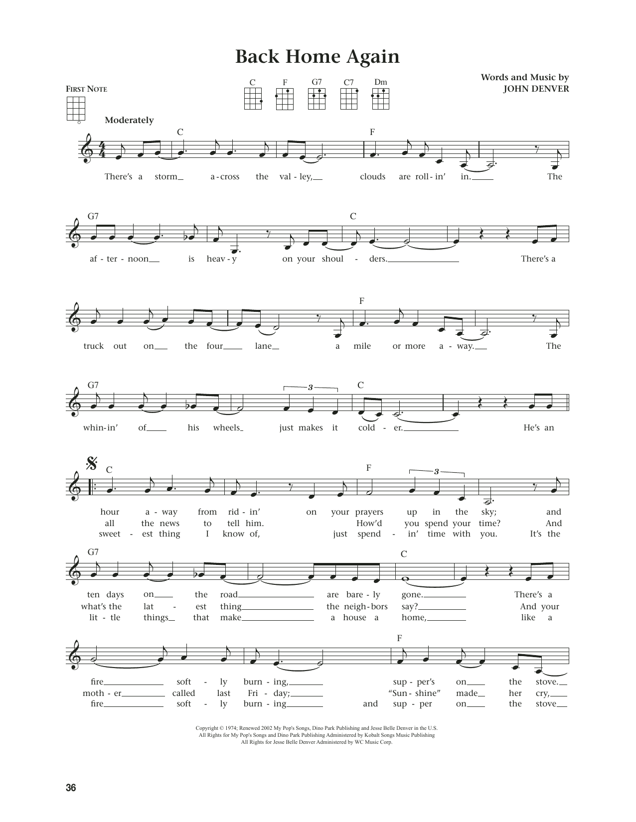 John Denver Back Home Again (from The Daily Ukulele) (arr. Jim Beloff) sheet music notes and chords. Download Printable PDF.