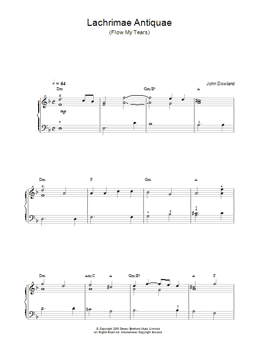 John Dowland Lachrimae Antiquae (Flow My Tears) sheet music notes and chords. Download Printable PDF.