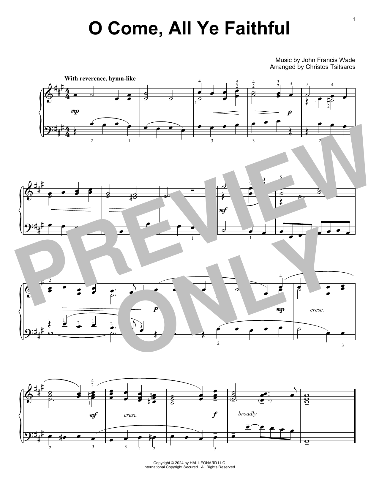 John Francis Wade O Come, All Ye Faithful (arr. Christos Tsitsaros) sheet music notes and chords. Download Printable PDF.