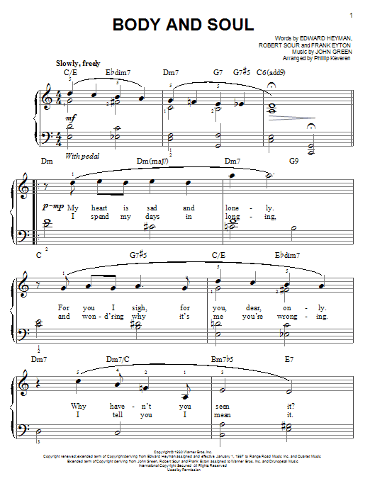 Edward Heyman Body And Soul sheet music notes and chords. Download Printable PDF.