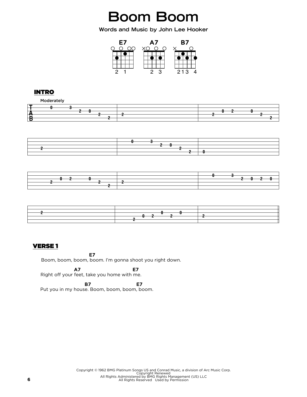 John Lee Hooker Boom Boom sheet music notes and chords. Download Printable PDF.