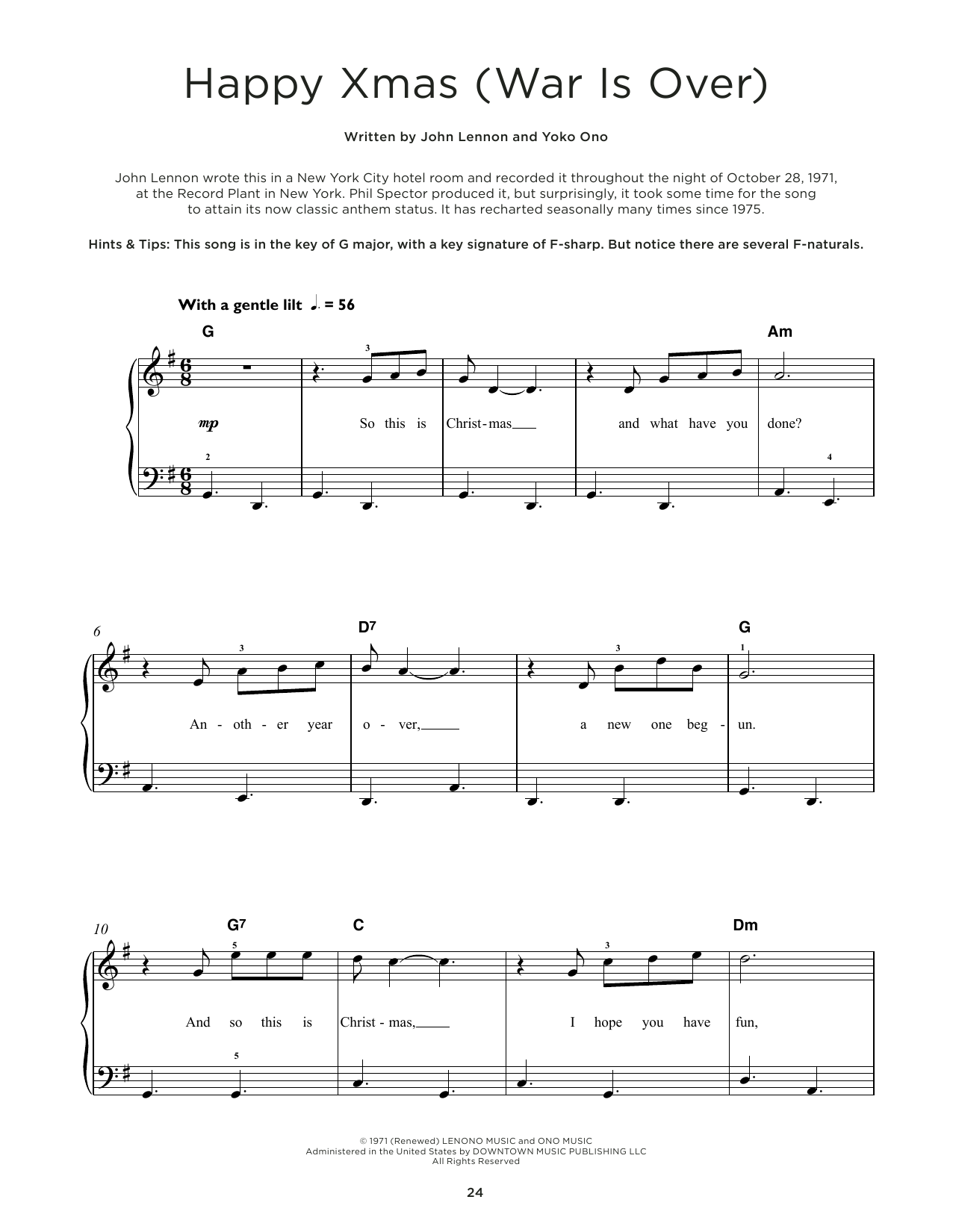 John Lennon Happy Xmas (War Is Over) sheet music notes and chords. Download Printable PDF.