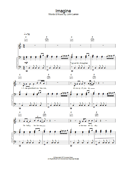 Imagine (John Lennon) - Partition /Tablature GUITARE, version simplifiée
