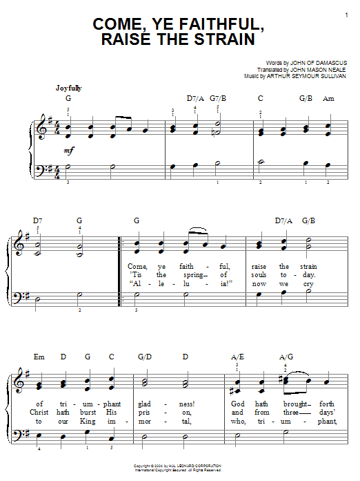 Arthur Seymour Sullivan Come, Ye Faithful, Raise The Strain sheet music notes and chords. Download Printable PDF.