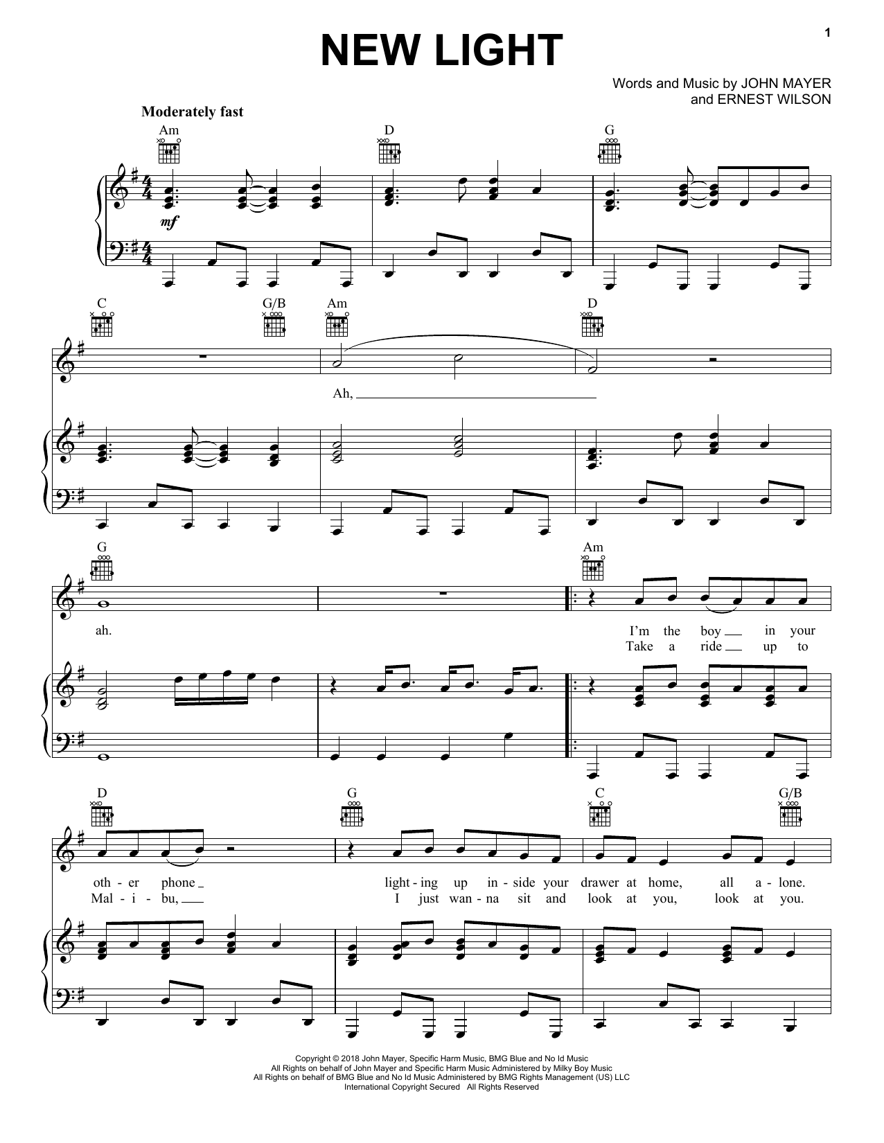 John Mayer New Light sheet music notes and chords. Download Printable PDF.