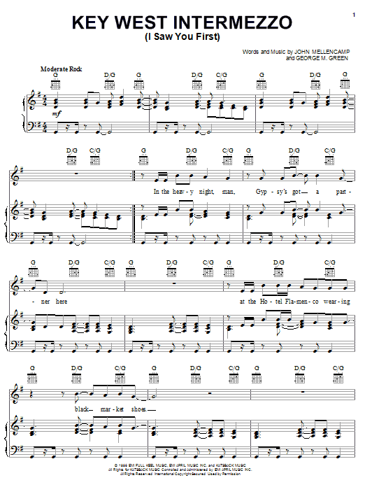 John Mellencamp Key West Intermezzo (I Saw You First) sheet music notes and chords - Download Printable PDF and start playing in minutes.