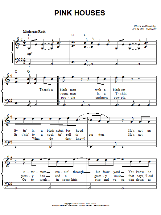 John Mellencamp Pink Houses sheet music notes and chords. Download Printable PDF.