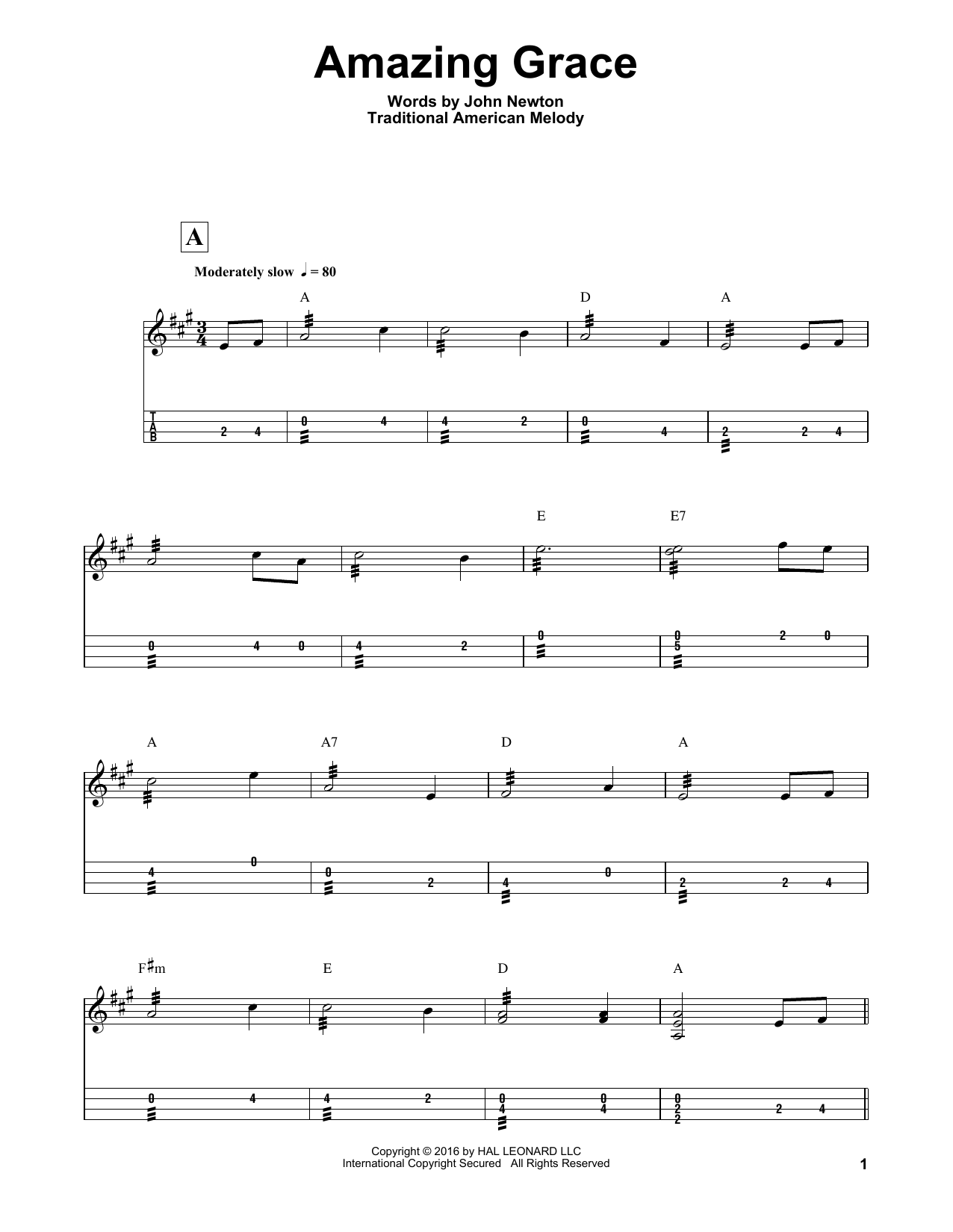 Traditional Amazing Grace sheet music notes and chords. Download Printable PDF.