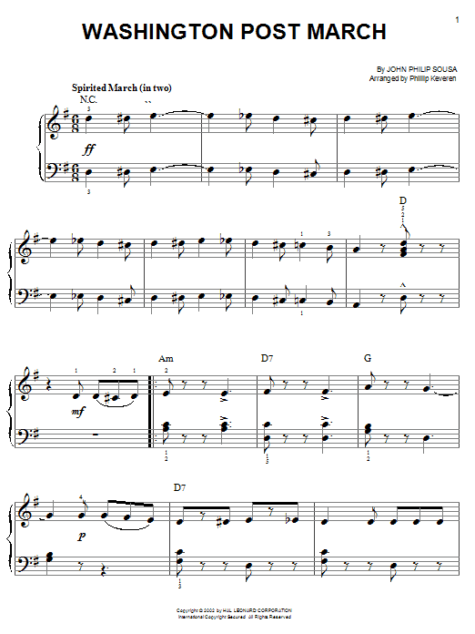 John Philip Sousa Washington Post March sheet music notes and chords. Download Printable PDF.