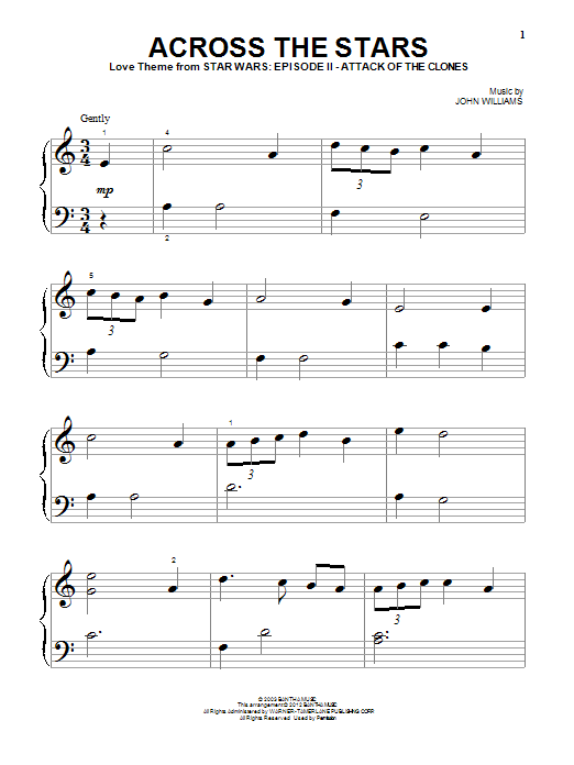 John Williams Across The Stars (from Star Wars: Attack Of The Clones) sheet music notes and chords - Download Printable PDF and start playing in minutes.