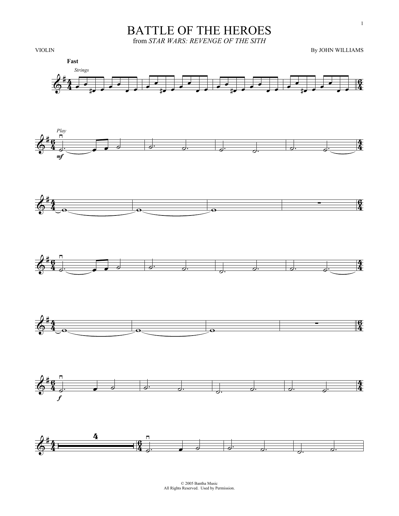 John Williams Battle Of The Heroes (from Star Wars: Revenge Of The Sith) sheet music notes and chords. Download Printable PDF.