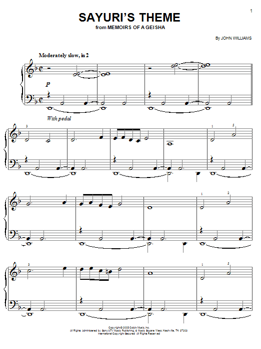 John Williams Sayuri's Theme sheet music notes and chords. Download Printable PDF.