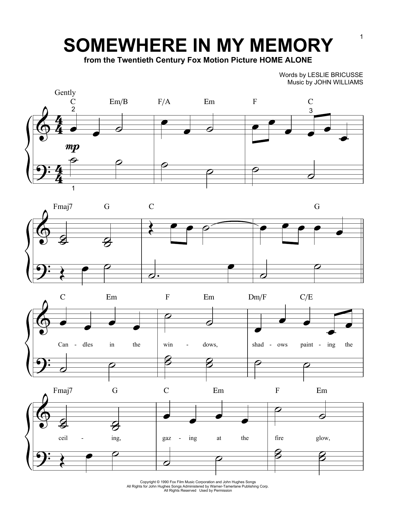 John Williams Somewhere In My Memory sheet music notes and chords. Download Printable PDF.